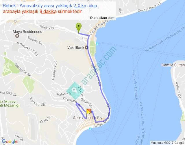 Bebek Arnavutköy arası kaç km, saat