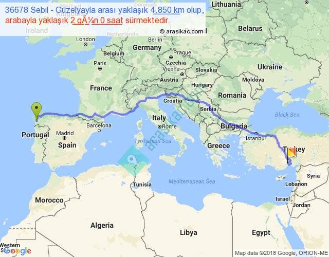 36678 Sebil Güzelyayla arası kaç km, saat