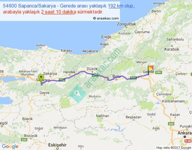 54600 sapanca sakarya gerede arasi kac km saat
