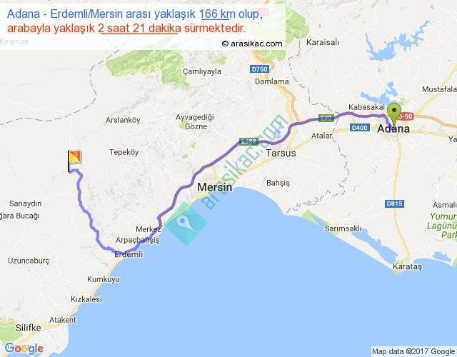 Adana Erdemli Mersin arası kaç km, saat Adana Erdemli Mersin arası kaç km, saat