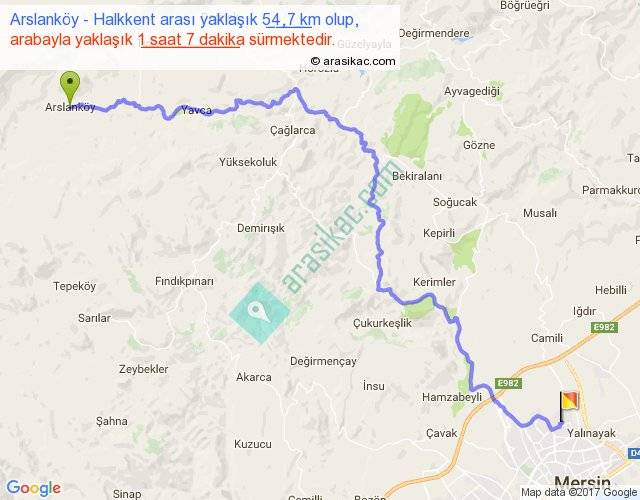 Arslanköy Halkkent arası kaç km, saat