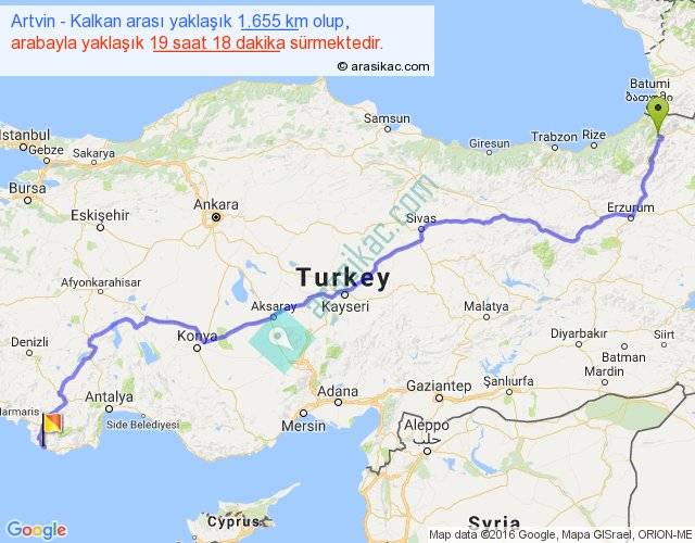Artvin Bursa Kac Saat