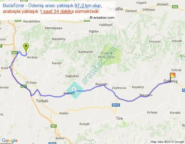 buca izmir odemis arasi kac km saat