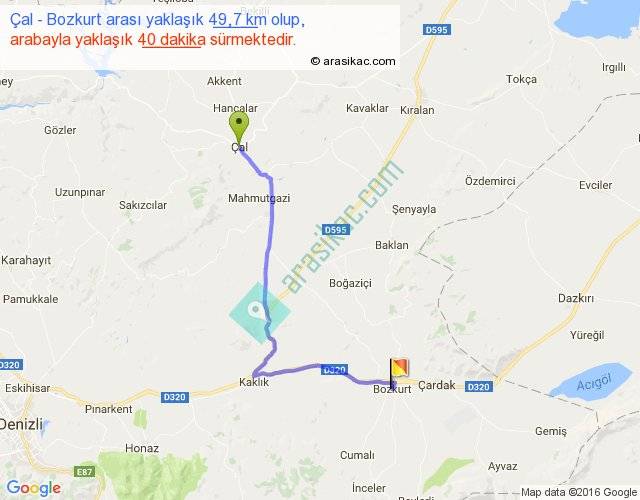 Çal Bozkurt arası kaç km, saat