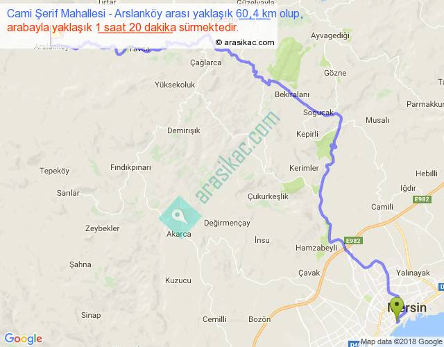 Cami Şerif Mahallesi Arslanköy arası kaç km, saat