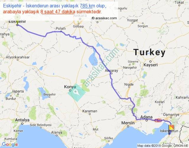 eskisehir iskenderun arasi kac km saat