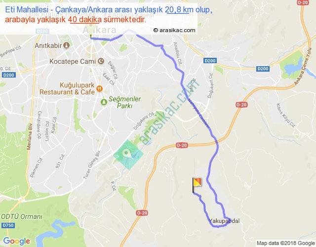 Eti Mahallesi Çankaya Ankara arası kaç km, saat