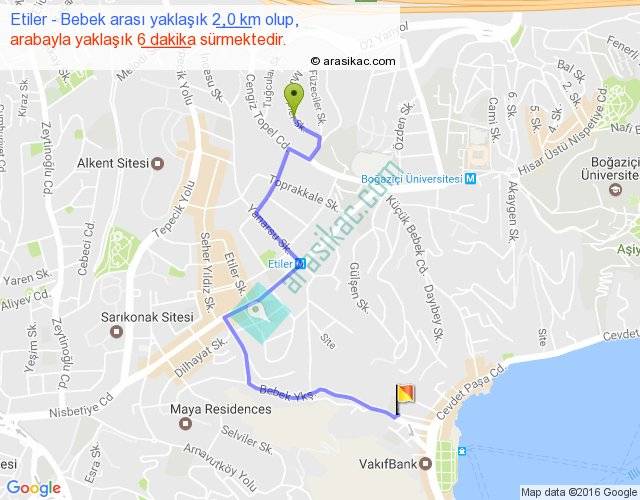 Etiler Bebek arası kaç km, saat