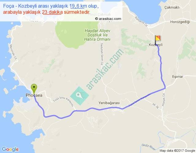 foca kozbeyli arasi kac km saat
