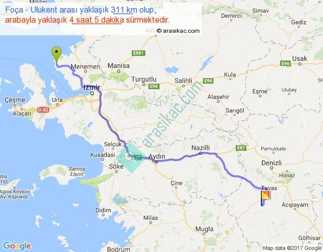 foca ulukent arasi kac km saat