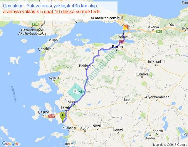 ayvalık yalova arası kaç km