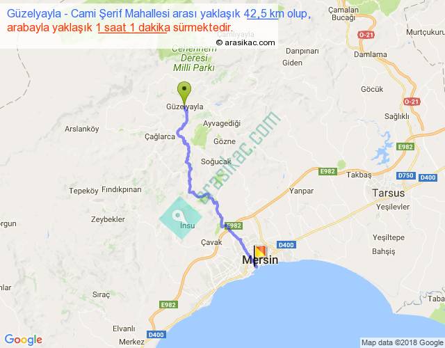 Güzelyayla Cami Şerif Mahallesi arası kaç km, saat