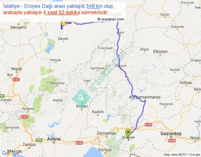 islahiye erciyes dagi arasi kac km saat