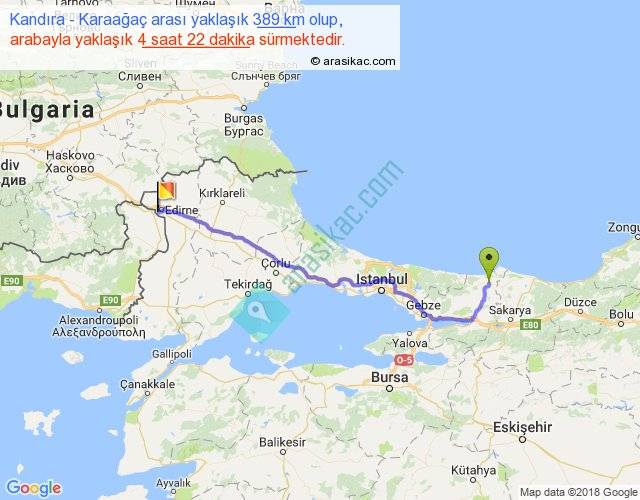 Kandıra Karaağaç arası kaç km, saat