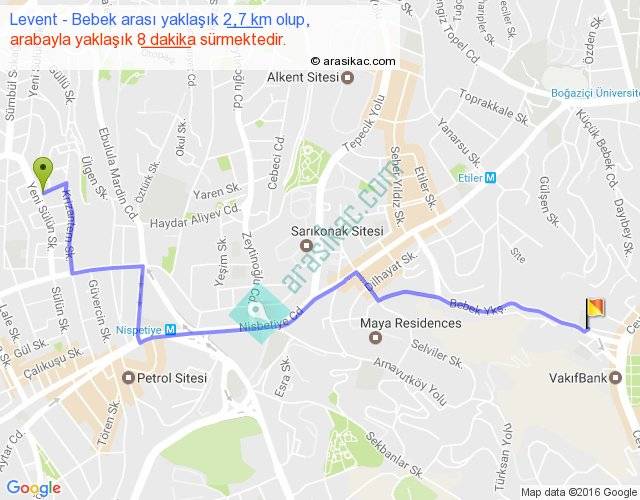 Levent Bebek arası kaç km, saat