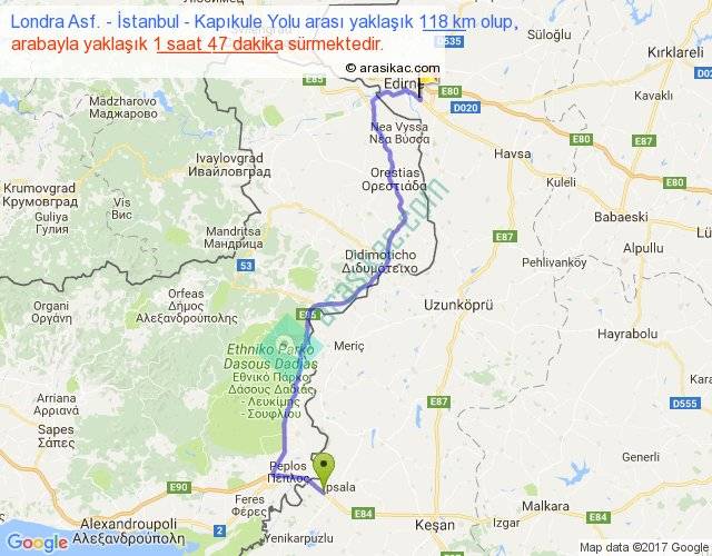 londra asf istanbul kapikule yolu arasi kac km saat