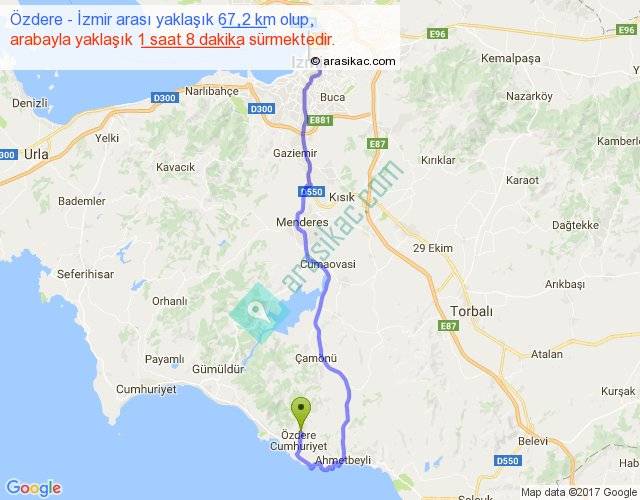 Özdere İzmir arası kaç km, saat