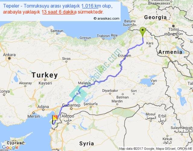 Tepeler Tomruksuyu arası kaç km, saat