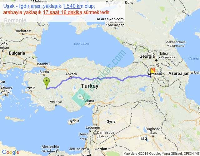 usak igdir arasi kac km saat
